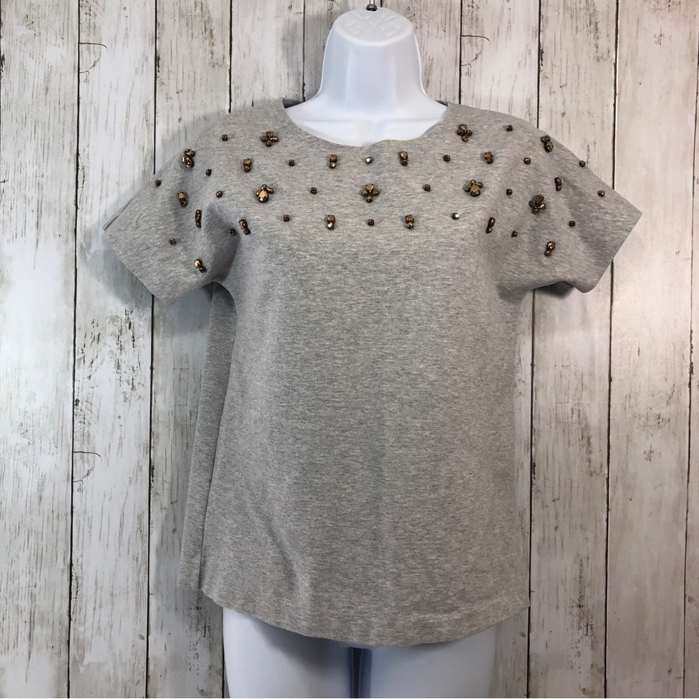 J Crew Black Label Jeweled Dolman Top Gray Extra Small